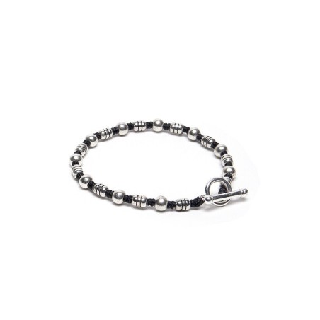 Bracciale filo cerato con sfere. Chiusura T-Bar. Placcatura in argento.