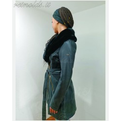 CAPPOTTO DONNA TIPO CHIODO IN ECOPELLE CON PELLICCIA SUL COLLO YES ZEE O032/KT00 nero