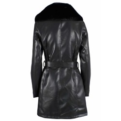 CAPPOTTO DONNA TIPO CHIODO IN ECOPELLE CON PELLICCIA SUL COLLO YES ZEE O032/KT00 nero