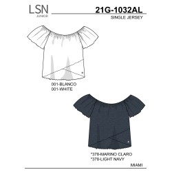 T-shirt da ragazza in cotone tinta unita a maniche corte con incroci sul davanti Losan 21G-1032AL