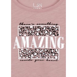 T-shirt da ragazza a maniche corte in cotone tinta unita con stampa Losan 21G-1200AL