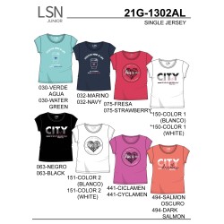 T-shirt da ragazza a maniche corte in cotone tinta unita con stampa Losan 21G-1302AL