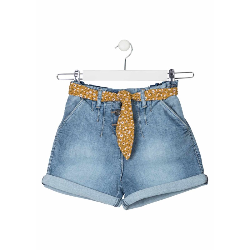 Shorts da ragazza in denim di cotone effetto felpa con cintura Losan 21G-6008AL