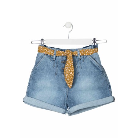 Shorts da ragazza in denim di cotone effetto felpa con cintura Losan 21G-6008AL