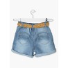 Shorts da ragazza in denim di cotone effetto felpa con cintura Losan 21G-6008AL