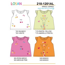 T-shirt neonata a maniche corte in cotone tinta unita con stampa frontale losan 218-1201AL