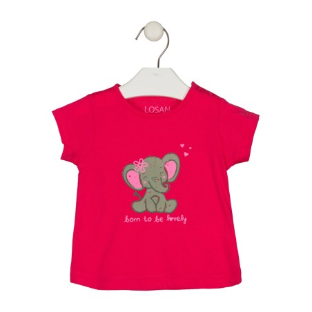 T-shirt neonata a maniche corte in cotone tinta unita con stampa losan 218-1300AL