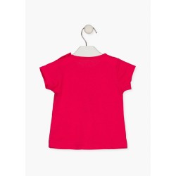 T-shirt neonata a maniche corte in cotone tinta unita con stampa losan 218-1300AL