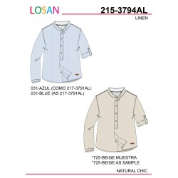 Camicia in lino a maniche lunghe con collo coreano da bambino Losan 215-3794AL