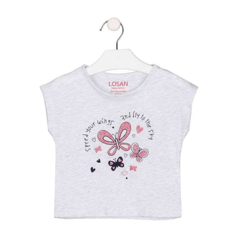 T-shirt bambina a maniche corte in cotone tinta unita con stampa Losan 216-1682AL