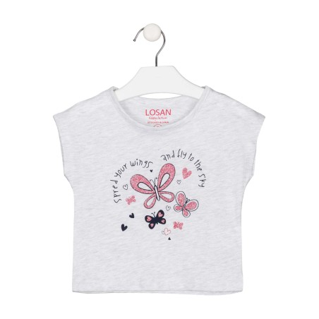 T-shirt bambina a maniche corte in cotone tinta unita con stampa Losan 216-1682AL