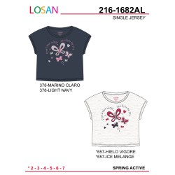 T-shirt bambina a maniche corte in cotone tinta unita con stampa Losan 216-1682AL