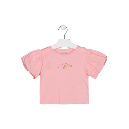 T-shirt da bambina a maniche corte in cotone tinta unita con stampa frontale Losan 216-1015AL