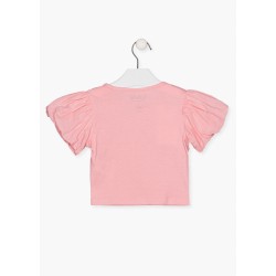 T-shirt da bambina a maniche corte in cotone tinta unita con stampa frontale Losan 216-1015AL