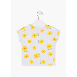 T-shirt da bambina a maniche corte in cotone tinta unita stampata con fondo elastico Losan 216-1205AL