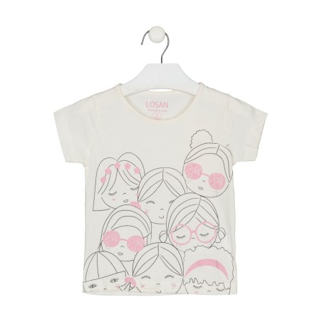 T-shirt da bambina a maniche corte in cotone tinta unita con stampa Losan 216-1300AL