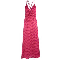 Abito scollato da donna modello sottoveste lungo in tessuto a fantasia A444/CT00  VARIANTE FUCSIA 2424 Yes Zee