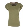 T-shirt da donna a girocollo con maniche corte a pipistrello e stampa sul davanti T229/TL00  VERDE MILITARE 0905 Yes Zee