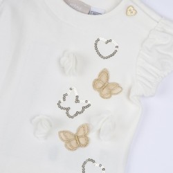 T-shirt con manica corta Cotone sostenibile Graziosa fantasia con farfalline Piccoli bottoni laterali e maniche a sbuffo Neonata