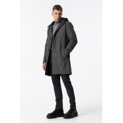 Cappotto da uomo monopetto con tessuto spigato e cappuccio in nylon 10051088 Marlon 255 a