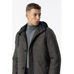 Cappotto da uomo monopetto con tessuto spigato e cappuccio in nylon 10051088 Marlon 255 a