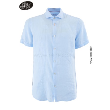 CAMICIA DA UOMO IN PURO LINO CON COLLO ALLA FRANCESE E MANICHE CORTE Yes Zee C703 UP00  b 0700 AZZURRO Tessuto: 100%LI