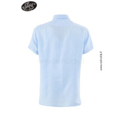 CAMICIA DA UOMO IN PURO LINO CON COLLO ALLA FRANCESE E MANICHE CORTE Yes Zee C703 UP00  b 0700 AZZURRO Tessuto: 100%LI