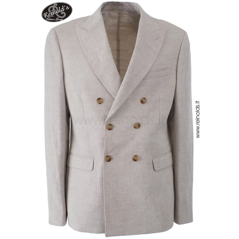 GIACCA DA UOMO DOPPIOPETTO IN MISTO LINO Yes Zee G522 KQ00  b 0222 BEIGE Tessuto: 55%LI 45%CO