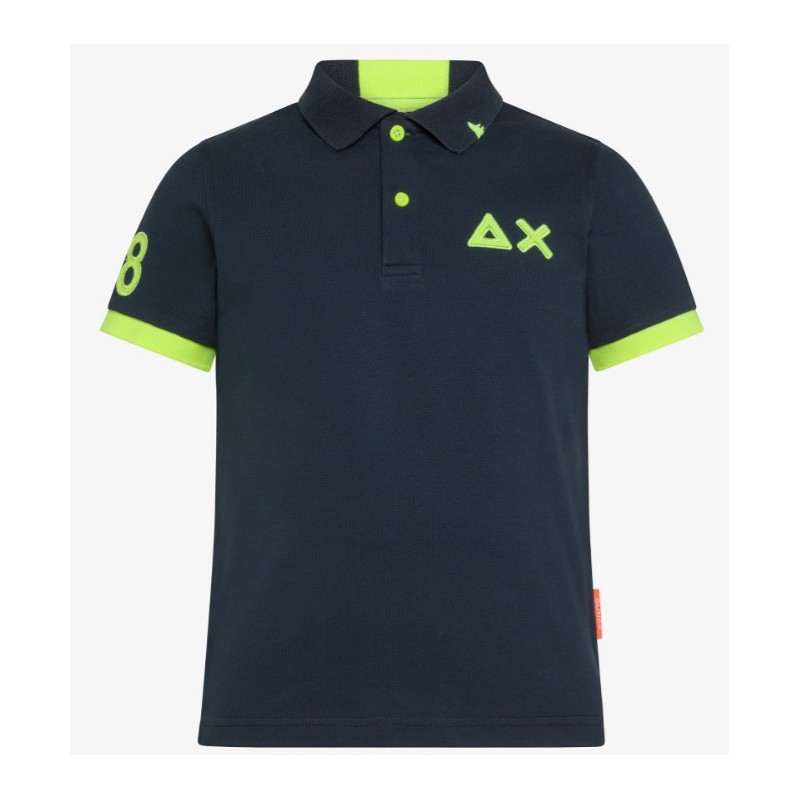 POLO IN PIQUET A MANICHE CORTE CON CONTASTO SUL COLLO E RICAMO DEL LOGO SULLE MANICHE BOY'S POLO LOGO FLUO S/S da Ragazzo Navy b