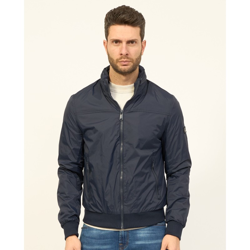 GIUBBINO UOMO TIPO BOMBER CON CAPPUCCIO NASCOSTO E TESSUTO TIPOO K-WEY Yes Zee J565 QN00  b 0713 BLU Tessuto: 100%NY