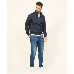 GIUBBINO UOMO TIPO BOMBER CON CAPPUCCIO NASCOSTO E TESSUTO TIPOO K-WEY Yes Zee J565 QN00  b 0713 BLU Tessuto: 100%NY