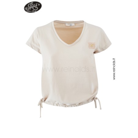 T-SHIRT DONNA SCOLLO A V, COULISSE AL FONDO     Yes Zee T270 S700  b 0222 BEIGE                          Tessuto: 95%CO  5%EA