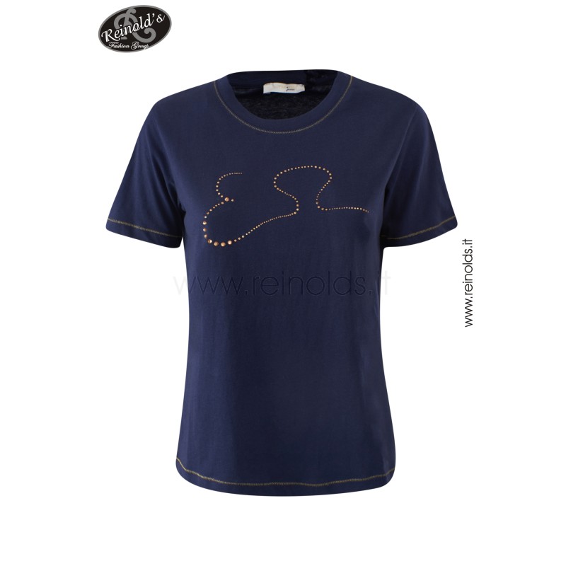 T-SHIRT DONNA GIROCOLLO, MANICHE CORTE  Yes Zee T267 S100  b 0713 BLU                            Tessuto: 100%CO