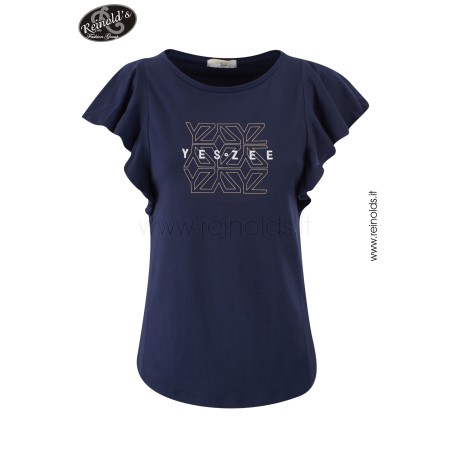 T-SHIRT DA DONNA CON ROUCHES NELLA MANICA Yes Zee T209 S702  b 0713 BLU Tessuto: 95%CO  5%EA