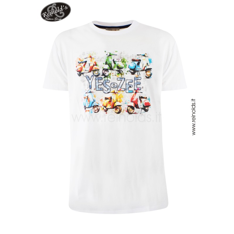 T-SHIRT UOMO GIROCOLLO A MANICHE CORTE CON STAMPA DAVANTI Yes Zee T704 S105  b 0101 BIANCO                         Tessuto: 100%