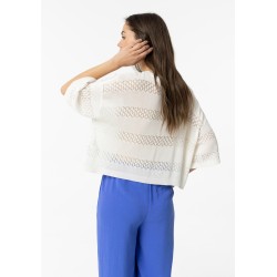 Maglione da donna lavorato a maglia con scollo rotondo e maniche corte. 10054318 Alcmena b 110 Beje Tiffosi Tessuto: 50% VISCOSE