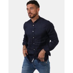 CAMICIA UOMO CON COLLO ALLA COREANA E MANICHE LUNGHE, BOTTONI EFFETTO LEGNO Yes Zee