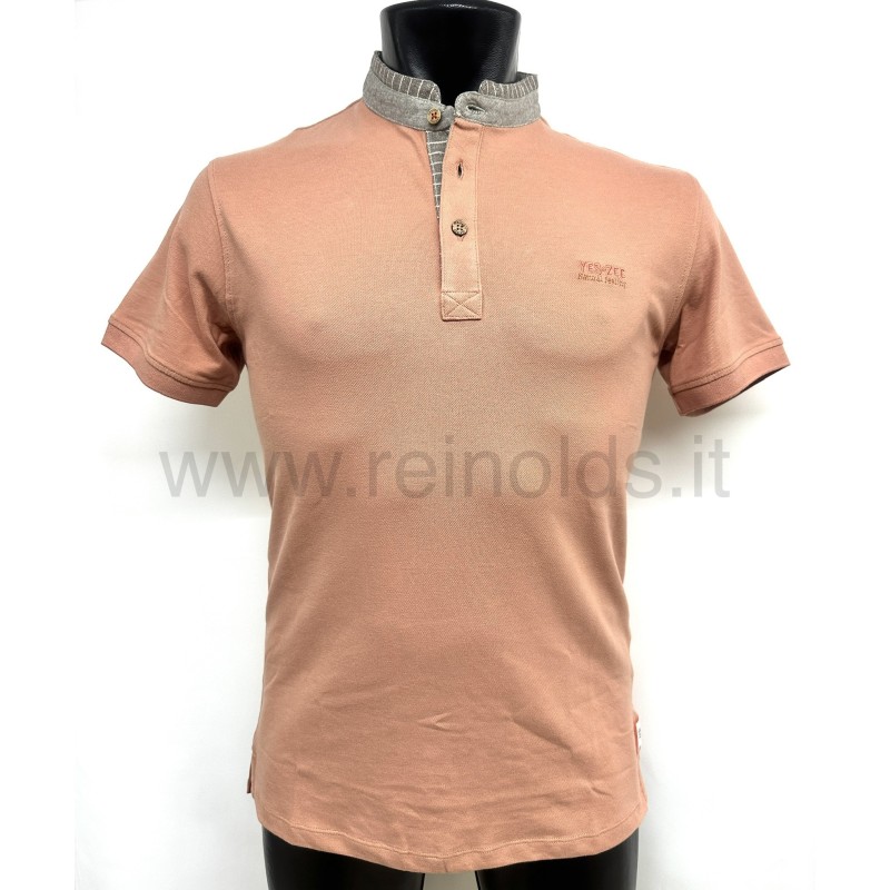 POLO DA UOMO CON COLLO ALLA COREANA LAVORATO Yes Zee T714 S400  b 0584 TERRACOTTA