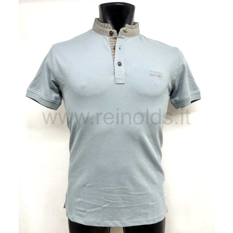 POLO DA UOMO CON COLLO ALLA COREANA LAVORATO Yes Zee T714 S400 0633 AZZURRO POLVERE