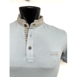 POLO DA UOMO CON COLLO ALLA COREANA LAVORATO Yes Zee T714 S400 0633 AZZURRO POLVERE