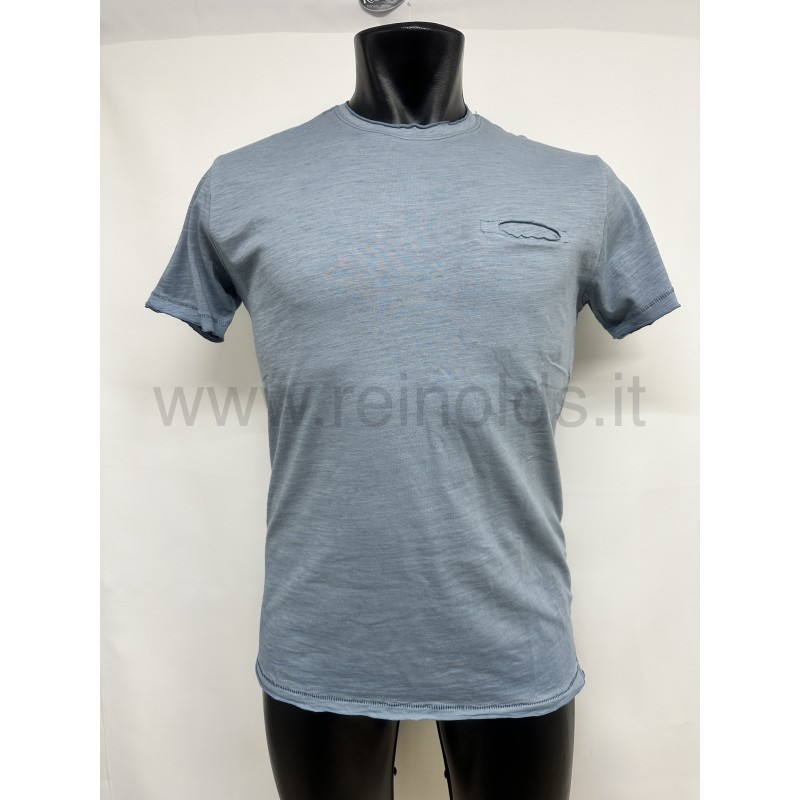 T-SHIRT UOMO GIROCOLLO CON TASCHINO INTERNO E MANICHE CORTE Yes Zee T753 T300 0713 BLU