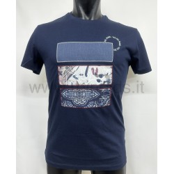 T-SHIRT UOMO GIROCOLLO CON APPLIACAZIONI E MANICHE CORTE Yes Zee T708 SU00 0713 BLU