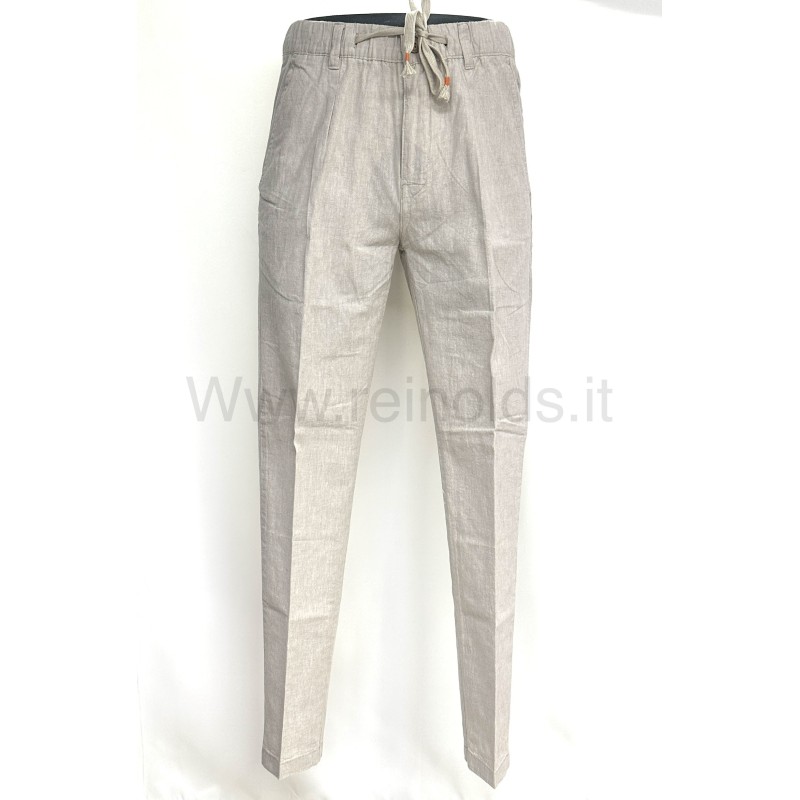 PANTALONE DA UOMO IN MISTO LINO CON COULISSE IN VITA Yes Zee P683 PE00