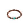 Bracciale elastico con sfere in onice, legno, semi di rudraksha ed elementi placcati in argento. Lavorazione artigianale. wo1006