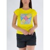 T-shirt da donna girocollo a maniche corte con stampa sul davanti T257/T903  GIALLO   0322 Yes Zee