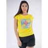 T-shirt da donna girocollo a maniche corte con stampa sul davanti T257/T903  GIALLO   0322 Yes Zee