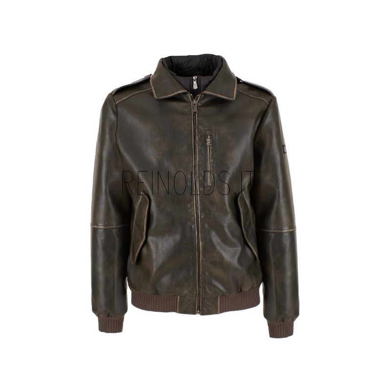 YES ZEE GIUBBINO DA UOMO IN ECOPELLE TIPO BOMBER, EFFETTO USED J817  G400 c MORO Yes Zee