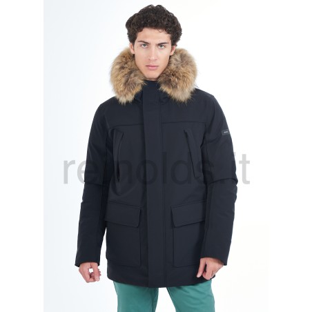 YES ZEE CAPPOTTO UOMO TIPO PARKA CON INTERNO TRAPUNTATO E PELLICCIA SUL CAPPUCCIO O800  NU00 c BLU NAVY