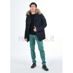 YES ZEE CAPPOTTO UOMO TIPO PARKA CON INTERNO TRAPUNTATO E PELLICCIA SUL CAPPUCCIO O800  NU00 c BLU NAVY