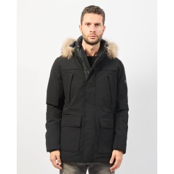 YES ZEE CAPPOTTO DA UOMO TIPO PARKA MODELLO WOOLRICH CON INTERNO TRAPUNTATO, CAPPUCCIO E PELLICCIA O800 NU00 NERO